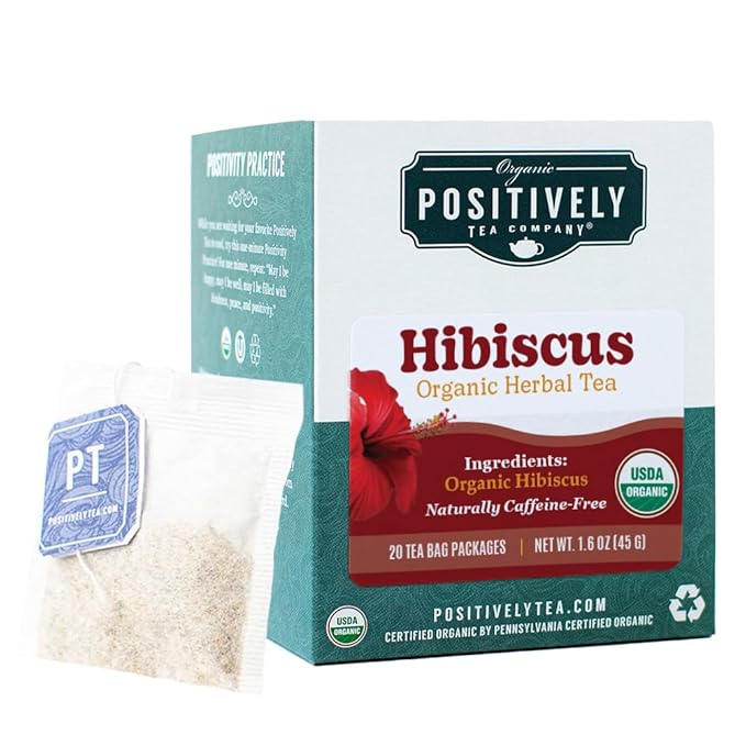 Organic Positively Tea Company, Hibiscus Herbal Tea Bags, 20 Count, 0.8 ounces - Bloomnest