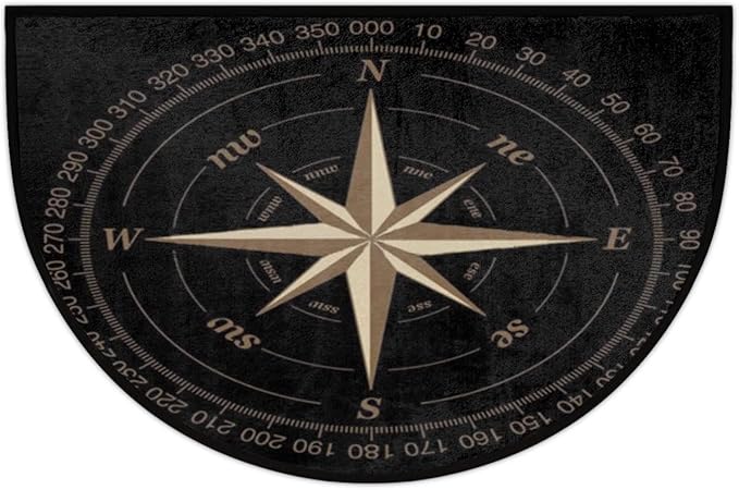Half Round Door Mat, Compass Rose Non-Slip Half Circle Area Rug Artwork Black Doormat Washable Durable Home Decor Half Moon Rug for Floor Indoor Outdoor Living Room Bedroom Kitchen Patio - Bloomnest