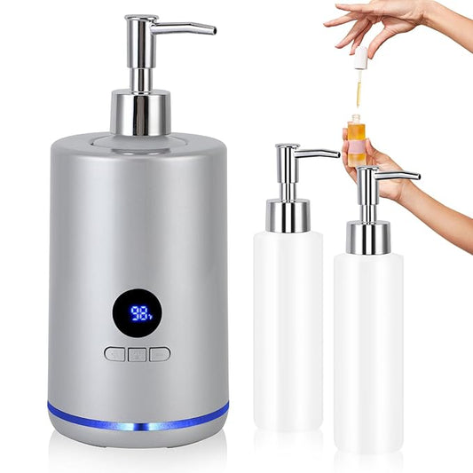 Massage Oil Warmer with 2 Bottles, Professional Electric Lotion Warmer Bottle, Digital Display, Rapid Heating, Automatic Massage Oil Heater for Salon Spa Massage (Silver) - Bloomnest
