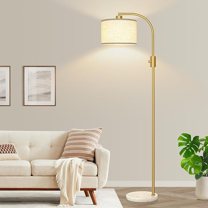 【Upgraded】 Dimmable Gold Floor Lamp, 1200 Lumens LED Bulb Included, Arc Floor Lamps for Living Room Modern Standing Lamp with Marble Base, Tall Lamp for Living Room Bedroom Office Reading Room Nursery - Bloomnest