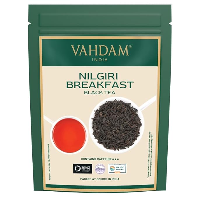 VAHDAM Nilgiri Breakfast Black Tea (150+ Cups/12oz) - Robust & Flavory Loose Leaf Tea | Single Origin, Vacuum Sealed Pack - Bloomnest