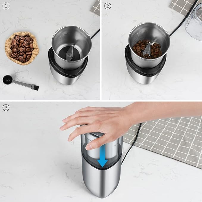 SHARDOR Electric Coffee Bean Grinder, Spice Grinder, 1 Removable Bowl with Stainless Steel Blade, Silver - Bloomnest