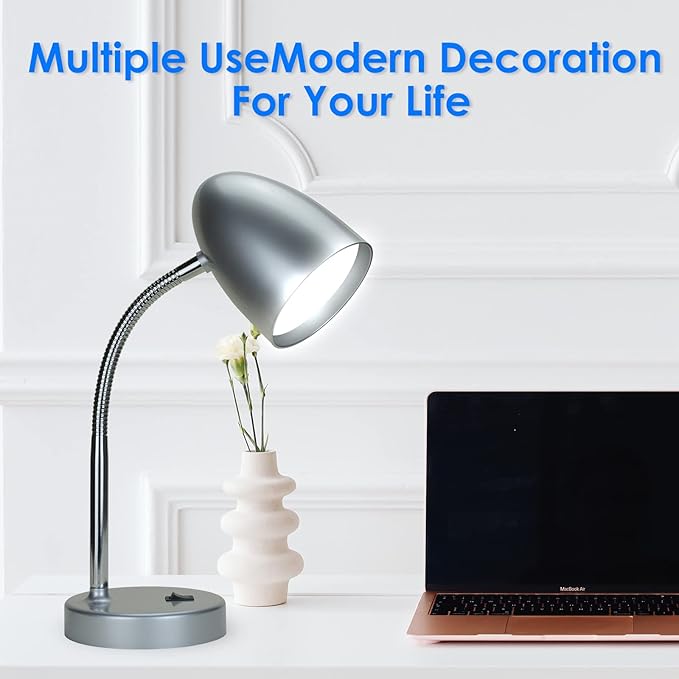 ENERGETIC SMARTER LIGHTING LED Desk Lamp, Flexible Gooseneck with Table lamp, 3.5W 240LM 4000K Cool White Study Lamps for Bedroom and Office, Eye Protection, ETL Listed Silver - Bloomnest