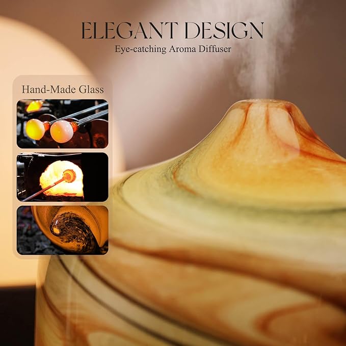 Porseme 500ml Glass Essential Oil Diffuser Aromatherapy Ultrasonic Cool Mist Humidifier 15-21 Running Hours Waterless Auto-Off Air Diffusers for Sleeping Yoga Office Working Spa and Rest (Jupiter) - Bloomnest