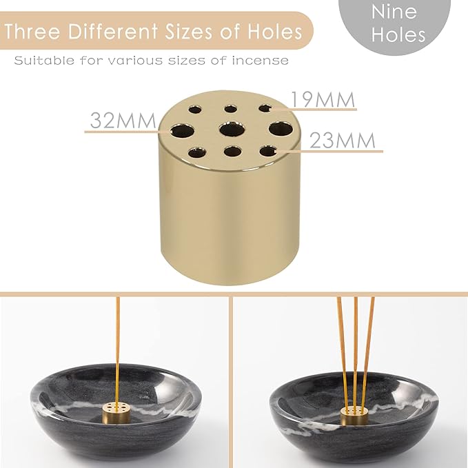 Incense Holder, Beautiful Natural Marble Incense Burner for Meditation, 9 Incense Holes Suitable for Most Types (Black) - Bloomnest
