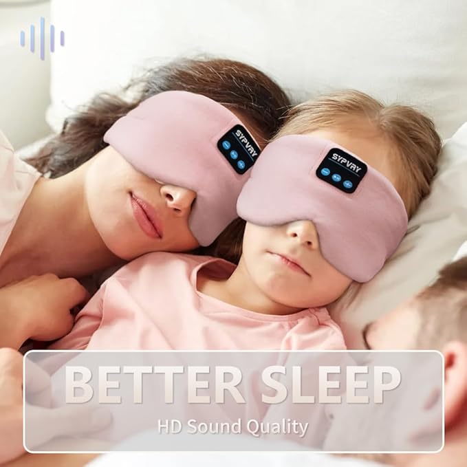 Sleep Mask Bluetooth 5.4 Headphones Soft Wireless Headband Eye Mask Blackout with Microphone (Pink) - Bloomnest