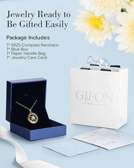 S925 Necklace Gift for Wife |Compass Jewelry |Women Anniversary |Sterling Silver |Girlfriend Birthday Gifts for Her Valentines |I'd be Lost without You |Jewel 18K Gold - Bloomnest