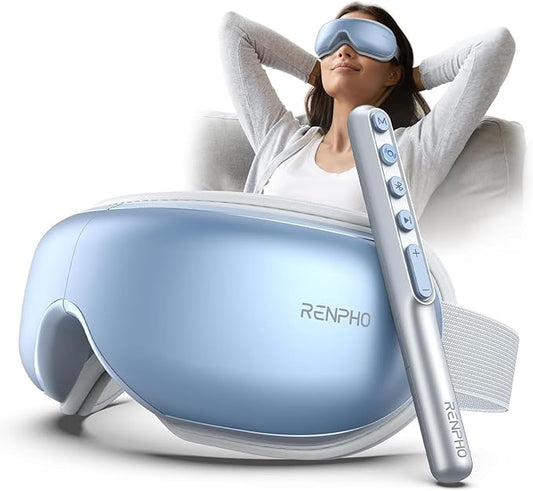 RENPHO Eye Massager with Heat, Birthday Valentines Day Gifts, Migraine Massager with Remote, Compression, Silent Mode, Bluetooth, Heated Sleep Mask for Strain Relief, Stye Eye, Improve Sleep RENPHO
