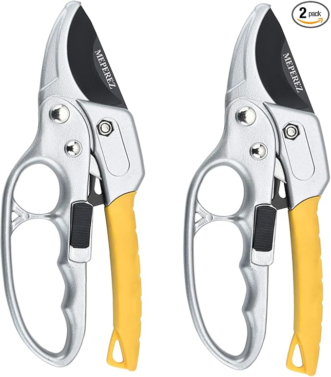 Ultra Sharp Germany Steel Pruning Shears - Cuts 3X Easier, Weak Hand Arthritis Snips, Rust-Resistant, Effortlessly 1-Inch Cut Capacity Garden Scissors, Ergonomic Handle (2 pack-yellow) - Bloomnest