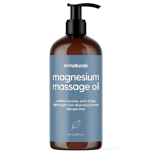 Magnesium Massage Oil for Sore Muscles, Feet, Joints and Leg Cramps, Helps with Sleeping and Post-Workout Recovery, for Sensitive Skin, 8 fl oz by M3 Naturals