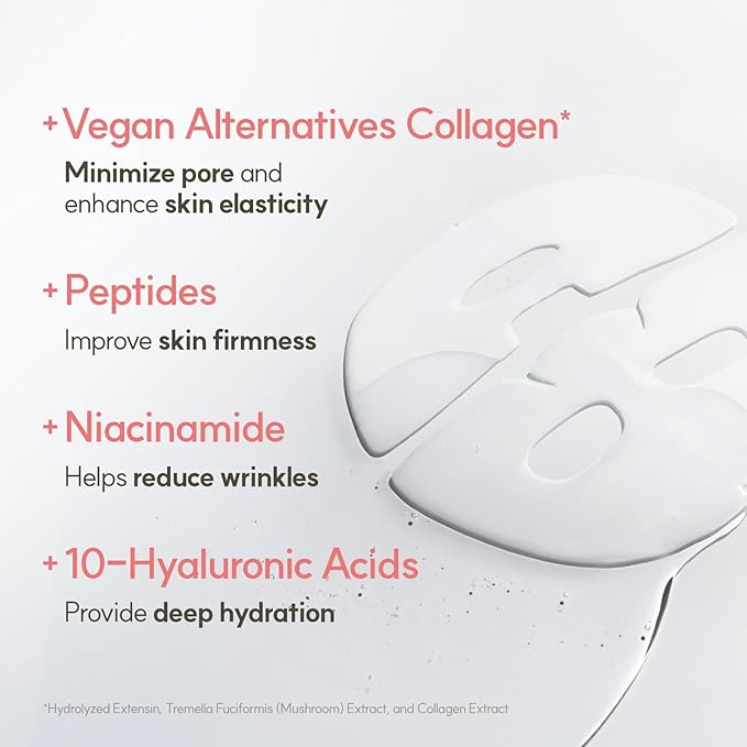 THE FACE SHOP Original Vegan Collagen Face Mask, Korean Glass Skin Essential, Peptide Hydrogel Mask for Firming & Skin Elasticity, Moisturizing, 4EA - Bloomnest