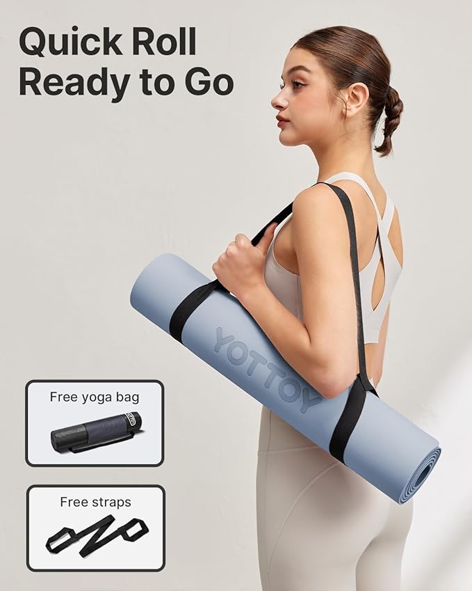 Yoga Mat,Non-Slip TPE Exercise Mat(1/4 Inch) for Pilates, Fitness & Barefoot Workouts, Home Gym Studio with Strap & Bag - Bloomnest