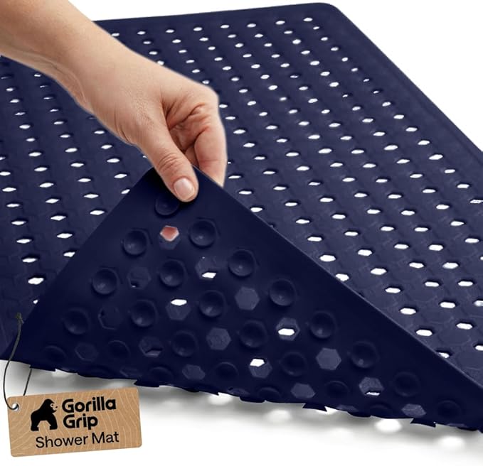GORILLA GRIP Patented Bath Tub Shower Mat, Machine Washable Bathtub Floor Liner Mats, Suction Cups and Drain Holes to Keep Tubs Clean, Soft on Feet, Bathroom Essentials, 35x16 Inch, Navy Opaque - Bloomnest