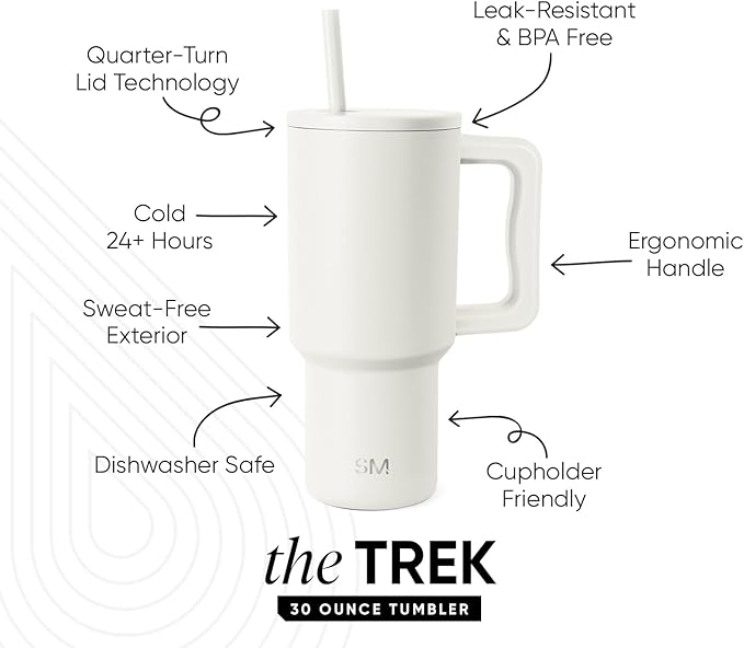 Simple Modern 30 oz Trek Tumbler with Handle and Straw Lid | Cup Holder Friendly Insulated Stainless Steel Travel Mug | Cream SimpleModern