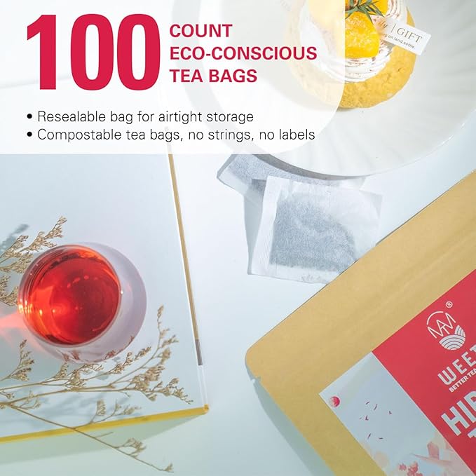 WT WEETEE Hibiscus Tea Bags, Made with 100% Pure Hibiscus Flowers, Natural Caffeine-free Herbal Tea, Tangy & Refreshing, Brew Hot or Iced - Bloomnest