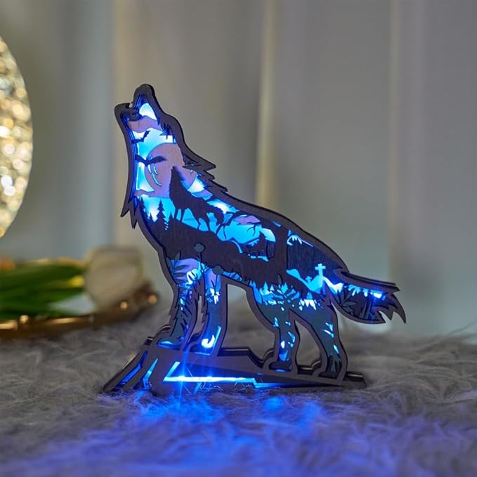 3D Wooden Animal Carving Multi-Color LED Night Light, Wood Carving Light, Modern Home Decoration, Decorative Tables, Cabinets, Living Rooms, Bedrooms, Offices, Farmhouses, Bookshelves, Perfect Gifts - Bloomnest