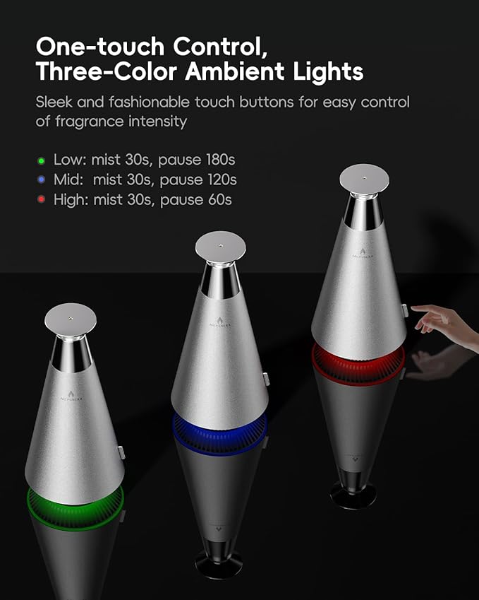 Waterless Scent Diffuser Starter Kit - 1500 Sq Ft Coverage, Alloy Atomization System,Mood Light,Smart Rechargeable Hotel Scent Diffuser, Including 120ml Essential Oil, for Home,Large Room,Spa,Silver - Bloomnest