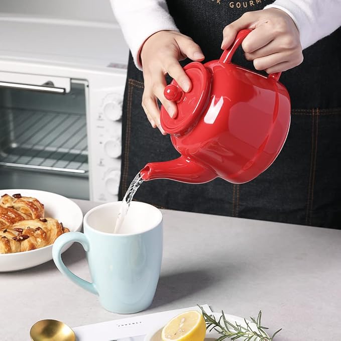 Sweejar 35 oz Porcelain Tea Pot, Teapot with Removable 18/8 Stainless Steel Infuser, Microwave & Dishwasher Safe Tea Maker, Tea Infuser Pots for Blooming loose Leaf Tea,Women Chrismas Women Gift (Red) - Bloomnest