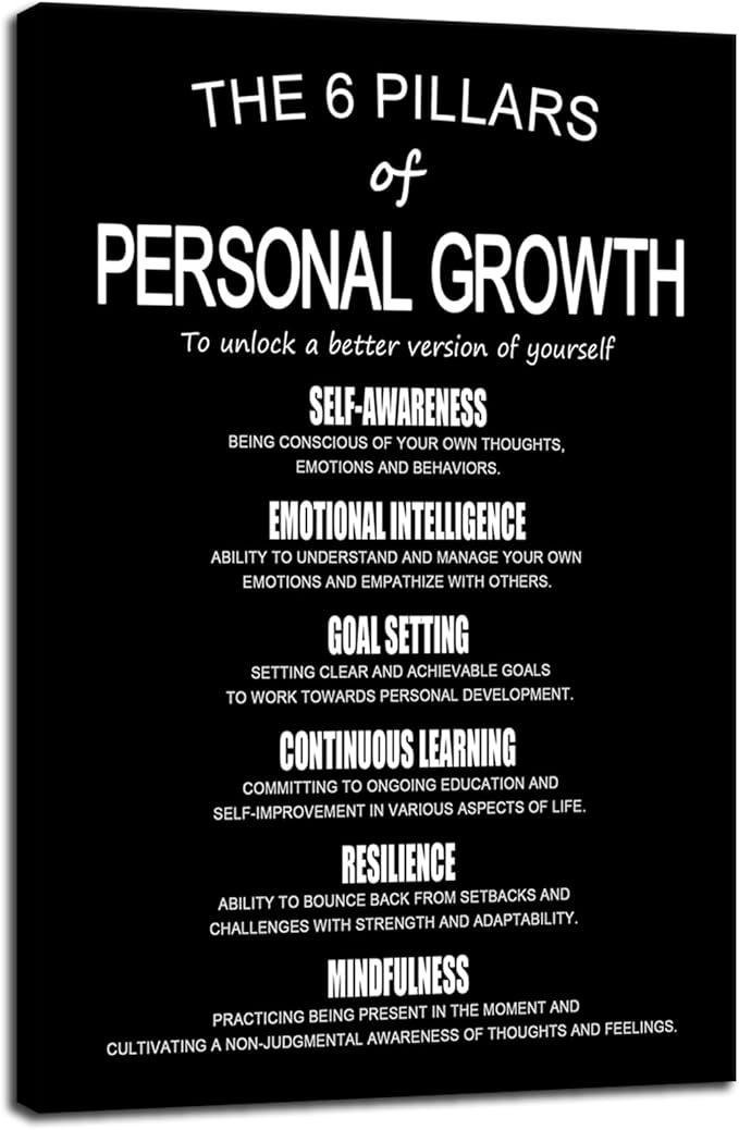 Inspirational Quotes Wall Art The 6 Pillars Of Personal Growth Printed Canvas Poster Motivational Wall Decor for Bedroom Workplace Home Office Framed Ready to Hang [24" W X 36" H] - Bloomnest