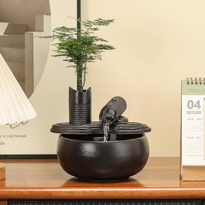 Ceramic Tabletop Fountain Water Feature Fall Indoor and Outdoor Decoration (Black Bamboo A151) - Bloomnest