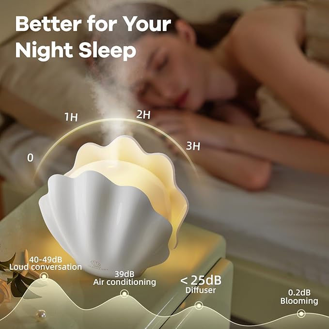 Essential Oil Diffuser 260ML, Shell Aroma Diffuser with Remote Control, 7 Colors LED Night Light for Bedroom Home Relaxation, Valentines Day Gifts - Bloomnest