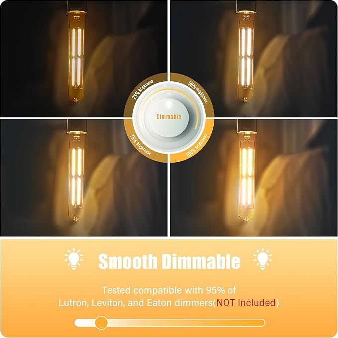 8.9IN LED Light Bulbs E26 Base, 6W 800LM 2700K Soft White T10 T9 Vintage Edison Bulbs Dimmable, AC 120V Equal 80 Watt Clear Glass Long Tubular Filament Bulb, UL Listed - 2Pack - Bloomnest