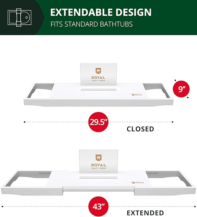 ROYAL CRAFT WOOD Premium Bathtub Tray - Expandable Bath Tray for Tub - Luxury Bathtub & Bathroom Accessories - Bloomnest