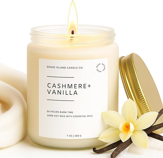 SENSE ISLAND Cashmere Vanilla Scented Candle for Home Scented 50+ Hrs Highly Scented Creamy Vanilla | 100% Natural Soy Candle Gifts for Women Highly Scented House Warming Gifts - Bloomnest
