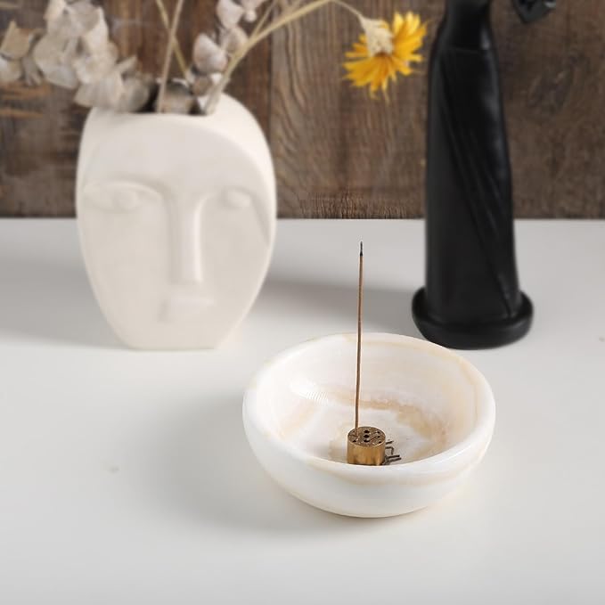 Koville Turkish Natural Marble Incense Holder, Incense Holders for Sticks, Sturdy Incense Burner Ash Catcher, Ideal for Meditation, Relaxing, Easy to Clean