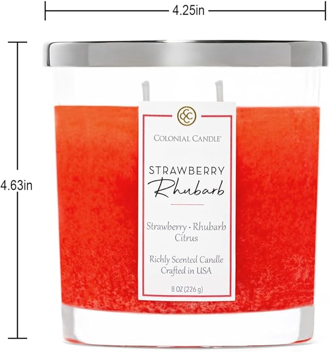 Colonial Candle Strawberry Rhubarb Scented Candle Jar, Highly Fragranced Candles for Home Scented, Mottled Wax Candle, 2 Wick, 8 oz - Made in The USA - Bloomnest