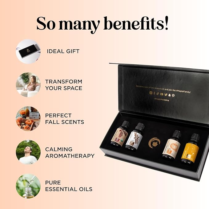 Fall Essential Oils Set for Diffuser - Extra Large 100% Pure Autumn Essential Oil Blends Gift Set with Pumpkin Spice Cedarwood Vanilla Spice & Focus - Aromatherapy Gift for All Occasions (4x30mL) - Bloomnest