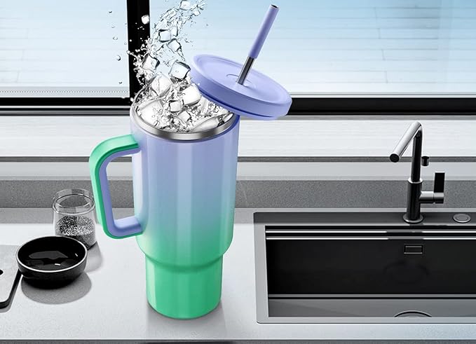 Meoky 40oz Tumbler with Handle, Leak-proof Lid and Straw, Insulated Coffee Mug Stainless Steel Travel Mug, Keeps Cold for 34 Hours or Hot for 10 Hours (Fairyland) - Bloomnest