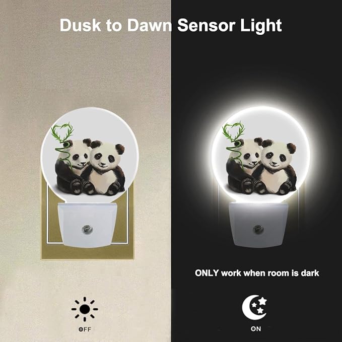 EKOBLA Cute Panda Night Lights Plug into Wall Panda Bear Bamboo Plug-in Nightlights Home Auto Sensor LED Dusk to Dawn Light for Bedroom Bathroom Kitchen Corridor - Bloomnest