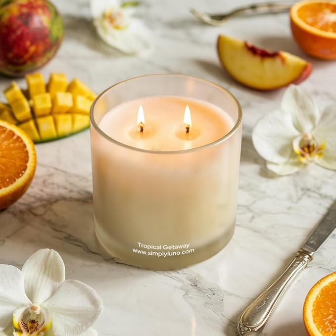 Tropical Getaway - Coconut & Grapefruit Scented Candle – 14oz Soy Wax – Fresh Candle for Home – 50+ Hour Burn – Eco Friendly Gift Box in Reusable Glass Jar with Bamboo Lid - Bloomnest