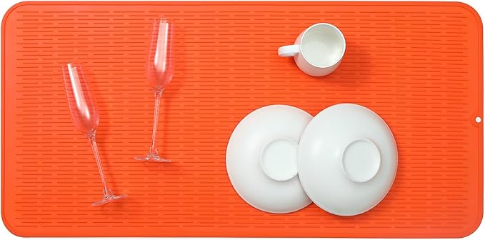 Silicone Dish Drying Mat for Multiple Usage,Easy clean,Eco-friendly,Heat-resistant Silicone Mat for Kitchen Counter or Sink,Refrigerator or Drawer Liner Orange 5XL 36inches x 18inches - Bloomnest