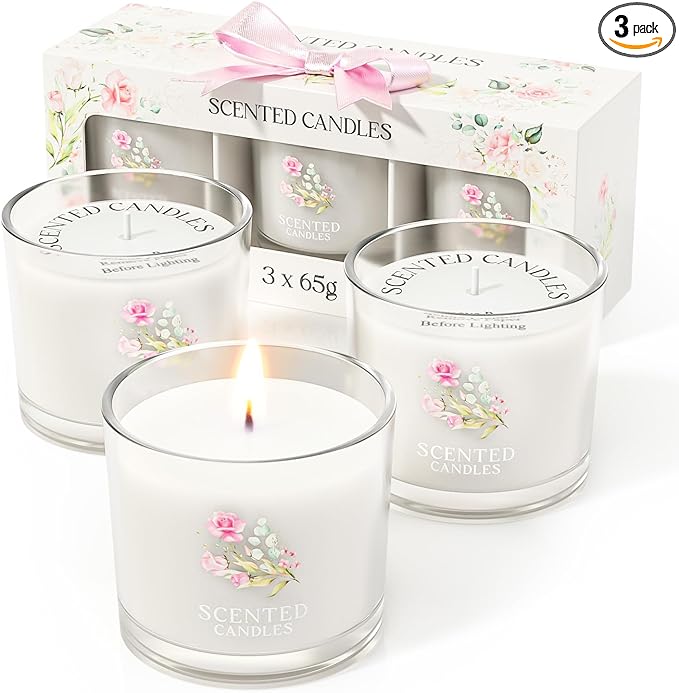 Scented Candle Gifts for Women, Candles Gift Set for Her, 3 Scented Candles for Mom, Teacher, Birthday Gifts for Women/Men (White, 7 oz) - Bloomnest