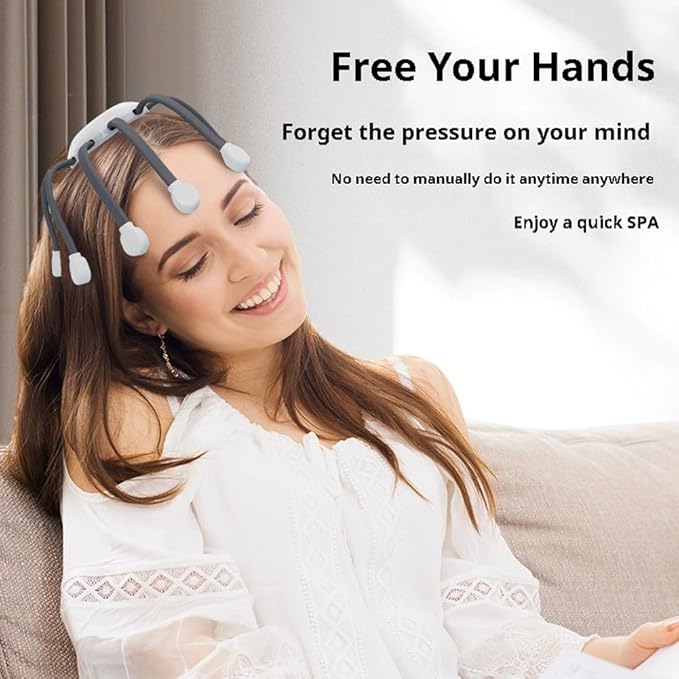 Head Massager for Migraine Relief with Music,The Vibra Calm,Headache Massager for Migraines with 20 Vibrating Points,Electric Head Massager Scalp,Scalp Massager Tool,Stress Relax(Orange,Upgraded) LNTVOM