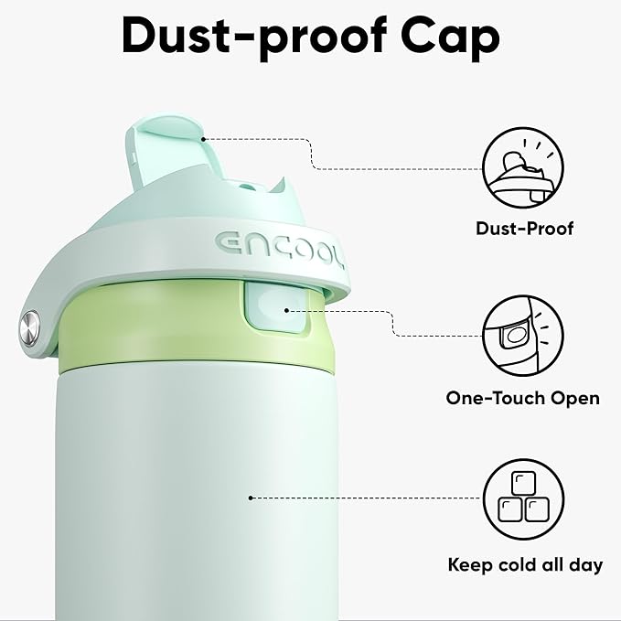 ENCOOL Leakproof Insulated Water Bottle with Straw Dual-Sip Water Bottle Bag-Safe Design for Work, Commute & Gym – Keeps Drinks Cold All Day, 24 oz, Lime White ENCOOL