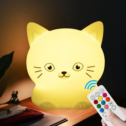 Night Light for Kids Portable Bedside Room Decor Lamp for Bedroom Cute LED Multicolor Gifts for Children Girls Boys Student Teen Girls - Cat - Bloomnest