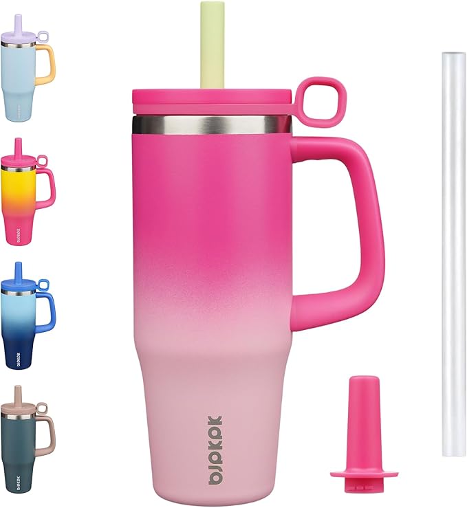 BJPKPK 32oz Stainless Steel Insulated Tumbler with Handle and Straw Travel Coffee Mug Thermal Cups with Lid,Cherry Blossom - Bloomnest