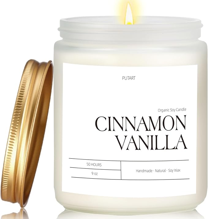 Cinnamon Vanilla Candles for Home Scented, Natural Soy Wax Aromatherapy Non Toxic Heavy Scented Candle with Essential Oil, Home Fragrance Stress Relief Jar Candles Gifts for Women & Men 9oz - Bloomnest