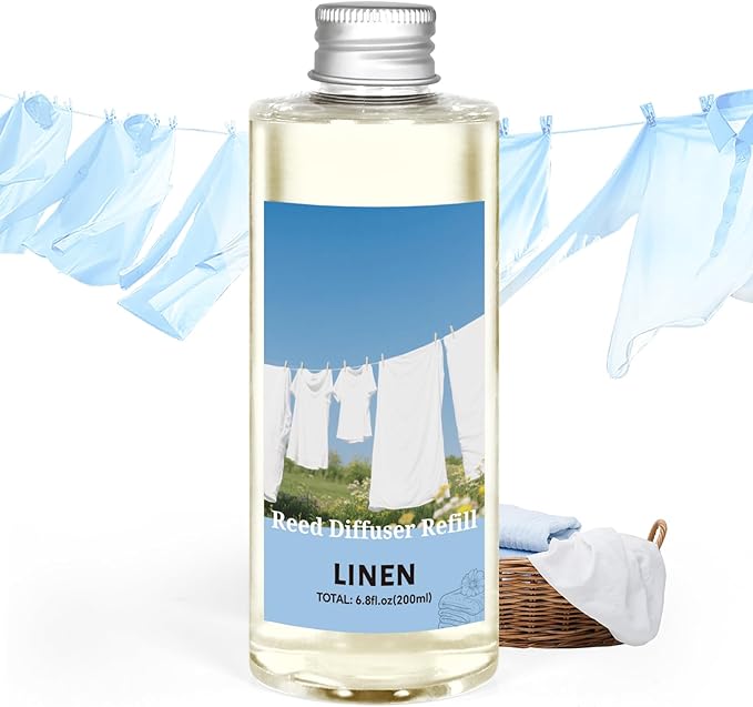STRN Linen Essential Oil Reed Diffuser Refill 200ml Long-Lasting Aromatherapy, Natural Fragrance Liquid with Eco-Friendly Bottle for Home, Bedroom, Spa - Bloomnest