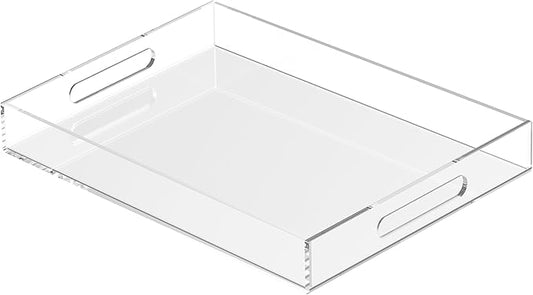 Acrylic Tray 16x12 with Cut Handles - Spill Proof Decorative Tray is an Ideal Countertop Organizer for Living Rooms, Ottoman Coffee Tables, Offices, Kitchens & Serving Guests - Bloomnest