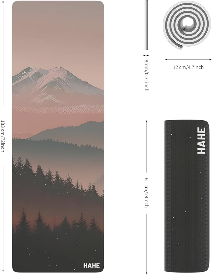 HAHE Yoga Mat Thick (8MM,1/3"), Eco-Friendly POE Non Slip Yoga Mat, High Rebound & Shock Absorption, Anti-Tear & Sweat-Resistant for Yoga, Fitness, Home, Workouts, Large Pilates Mats 72"x24" with Carrying Strap - Bloomnest