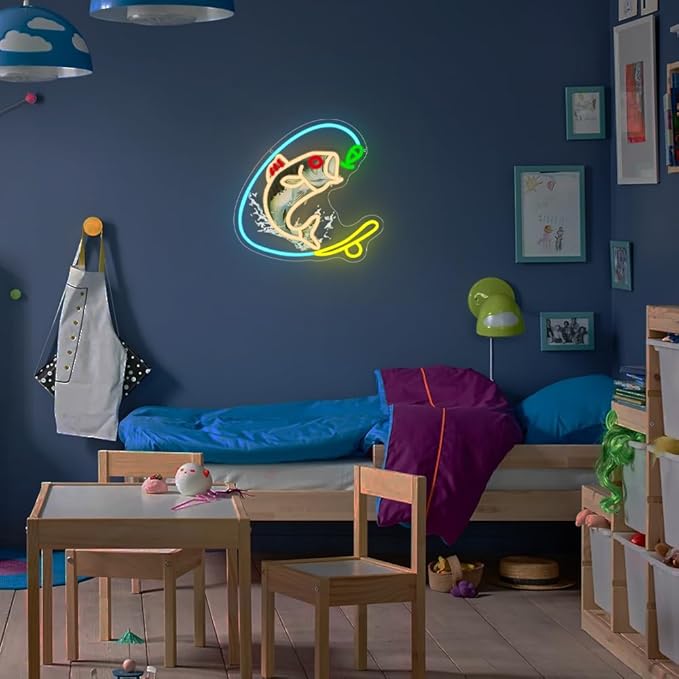 Fishing Neon Sign, Gone Fishing Led Neon Sign Light for Wall Decor Fish Hook Man Cave Light Up Sign Party Decorations for Gear Store Angler Teen Boy Dad Husband Gift Dimmable USB Powered(13.8"*10.6") - Bloomnest