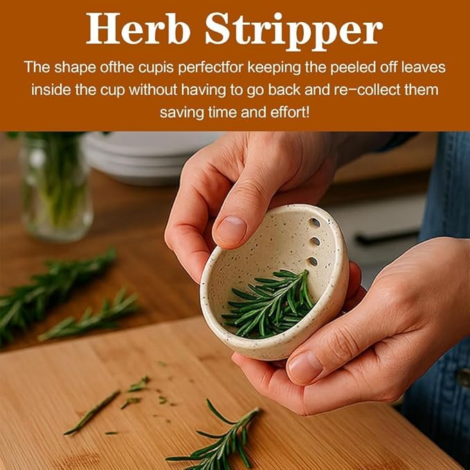 Premium Herb Stripper Bowl,2025 New Pottery Herb Stripper Bowl With Various Hole Sizes,Efficient Herb Peeling Cup For Salads Cooking,Pottery Kitchen Tool For Meal Prep (White) - Bloomnest