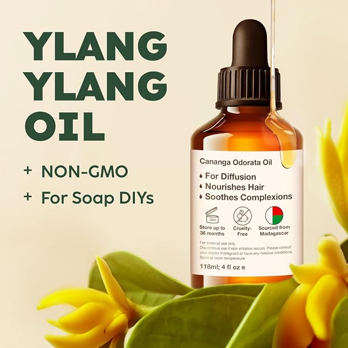 KUKKA Ylang-Ylang Essential Oils - 4 Fl Oz - for Hair, Skin, Diffuser, Aromatherapy & DIY Soap Making Scent - Bloomnest