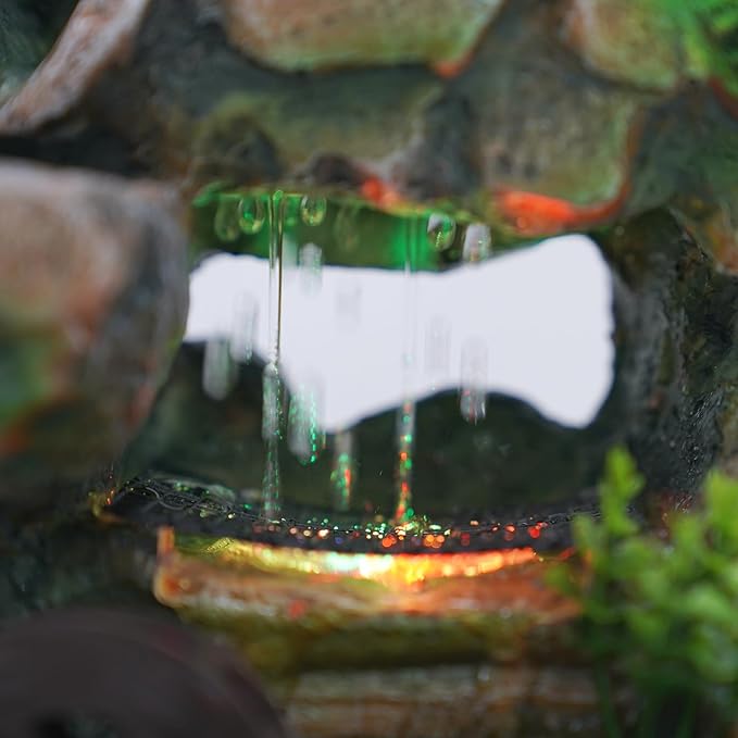 Gdrasuya10 Indoor Water Fountains, Waterfountain Indoors Rockery Fountain Goldfish Waterfall Desktop LED Decorat Tabletop Rockery, Small Waterfall for Home Office Bedroom Relaxation US Plug
