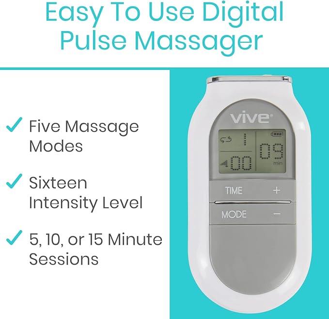 Vive Stim Machine Portable Muscle Stimulator - Digital TENS Unit Electrode Pad Device - Electrotherapy Massager for Neck, Back, Nerve and Sciatica Pain Relief - Personal Electric Home EMS Therapy Vive