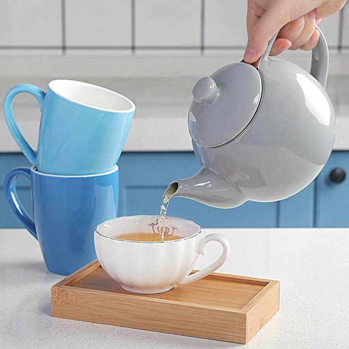 Sweejar Porcelain Teapot with Removable Stainless Steel Infuser,Microwave & Dishwasher Safe Tea Pots for Loose Tea,Tea Infuser Pots for Chrismas Women Gift (30oz Gray) - Bloomnest